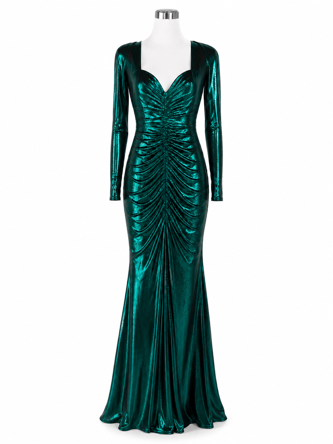 Caro verde . Vestido Verde Esmeralda – Vestido largo de noche con manga