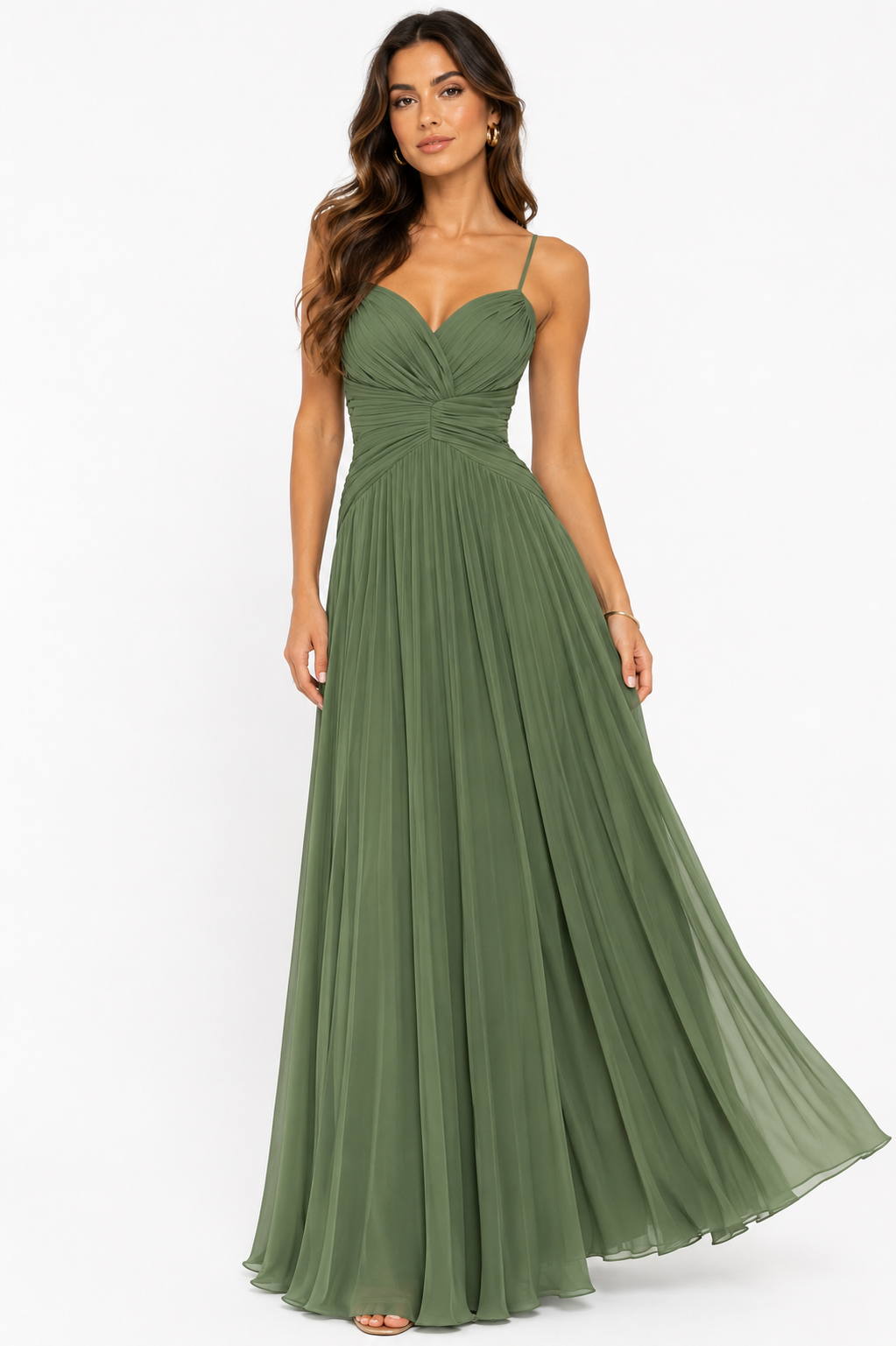 Vestido Raiza . Vestido Verde Olivo – Vestido largo para boda en jardín