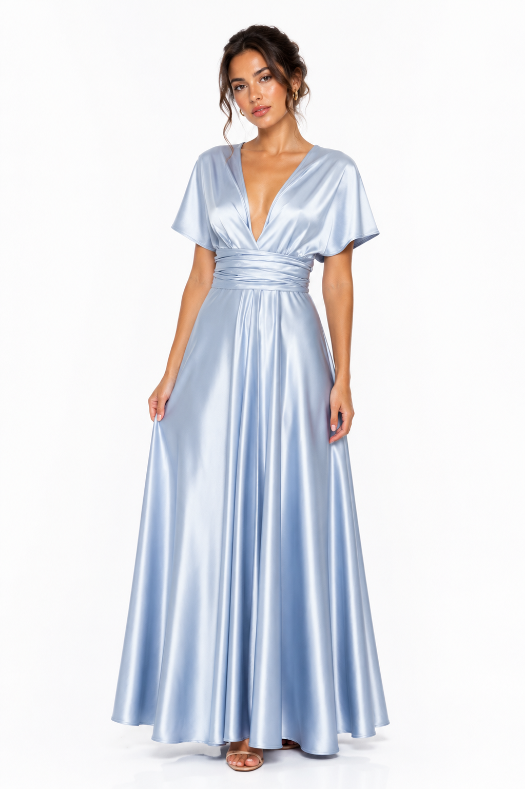 Vestido Multi Azul Cielo – Vestido largo elegante con manga