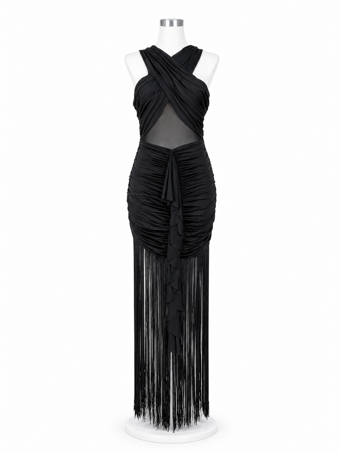 Vestido Regi . Vestido Negro con Flecos – Vestido de fiesta para noche