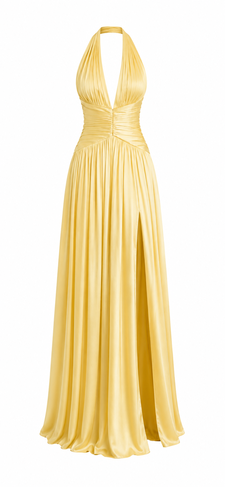 Vestido Marce, Amarillo Halter – Vestido largo con abertura