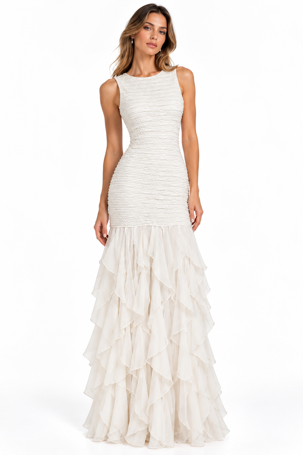 Vestido Stella blanco . Vestido Marfil Largo con Volantes – Vestido de fiesta elegante