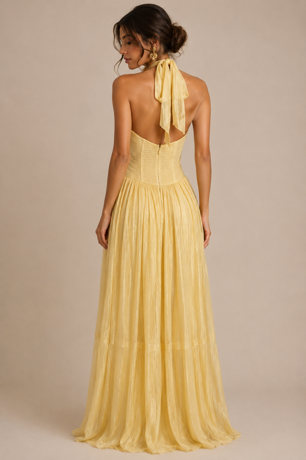 Vestido Marce, Amarillo Halter – Vestido largo con abertura