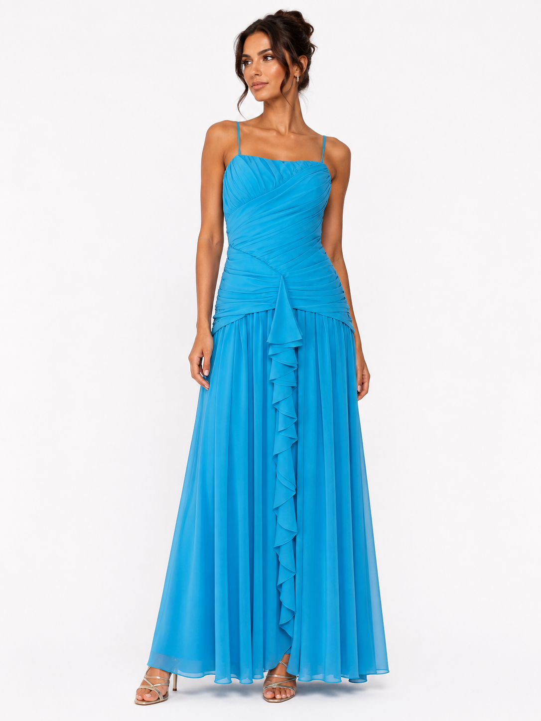 Vestido Kei . Vestido Azul Turquesa – Vestido largo drapeado de fiesta