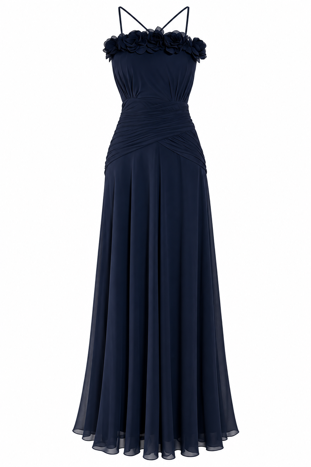 Vestido Bella . Vestido Azul Marino Largo con Flores – Vestido de Fiesta Elegante