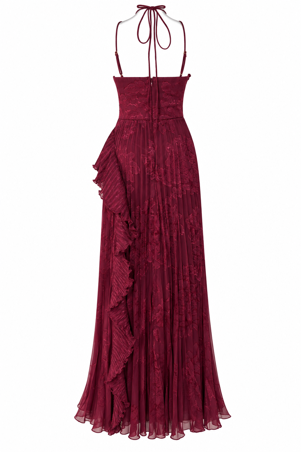 Vestido Allegra . Vestido Vino Largo Asimétrico con Volantes – Vestido de Fiesta Elegante
