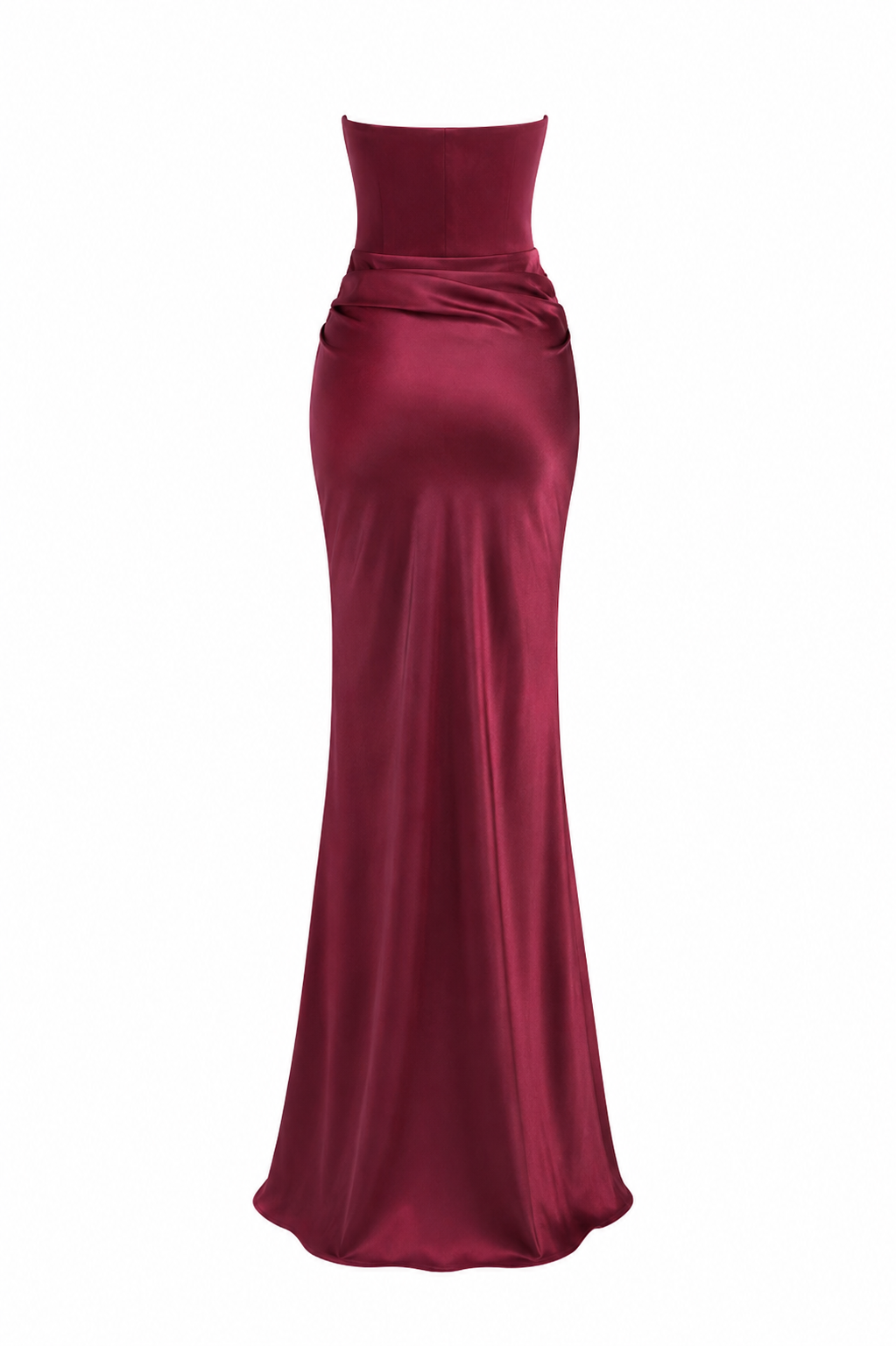 Vestido Cilia Vino Strapless – Vestido largo de fiesta drapeado