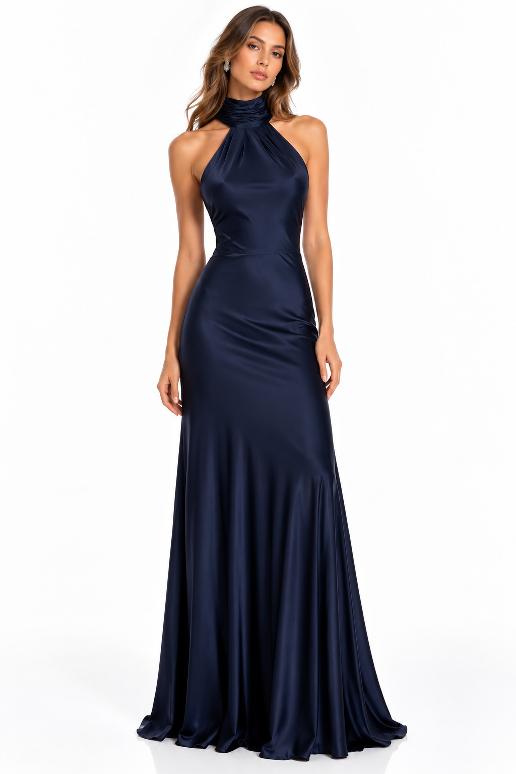 Vestido Chloe navy . Vestido Azul Marino Largo de Cuello Halter – Vestido de Fiesta Elegante