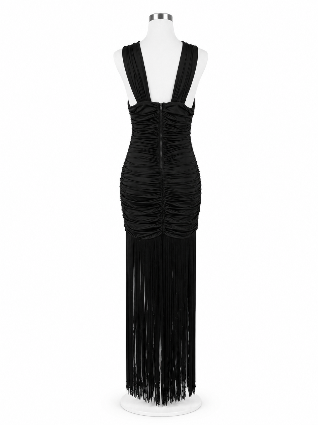 Vestido Regi . Vestido Negro con Flecos – Vestido de fiesta para noche