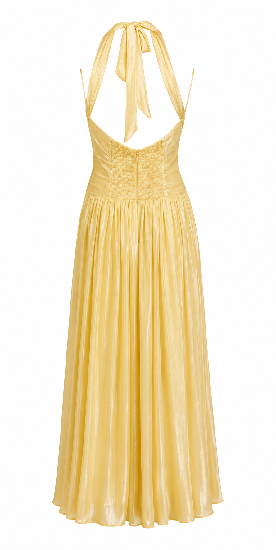 Vestido Marce, Amarillo Halter – Vestido largo con abertura