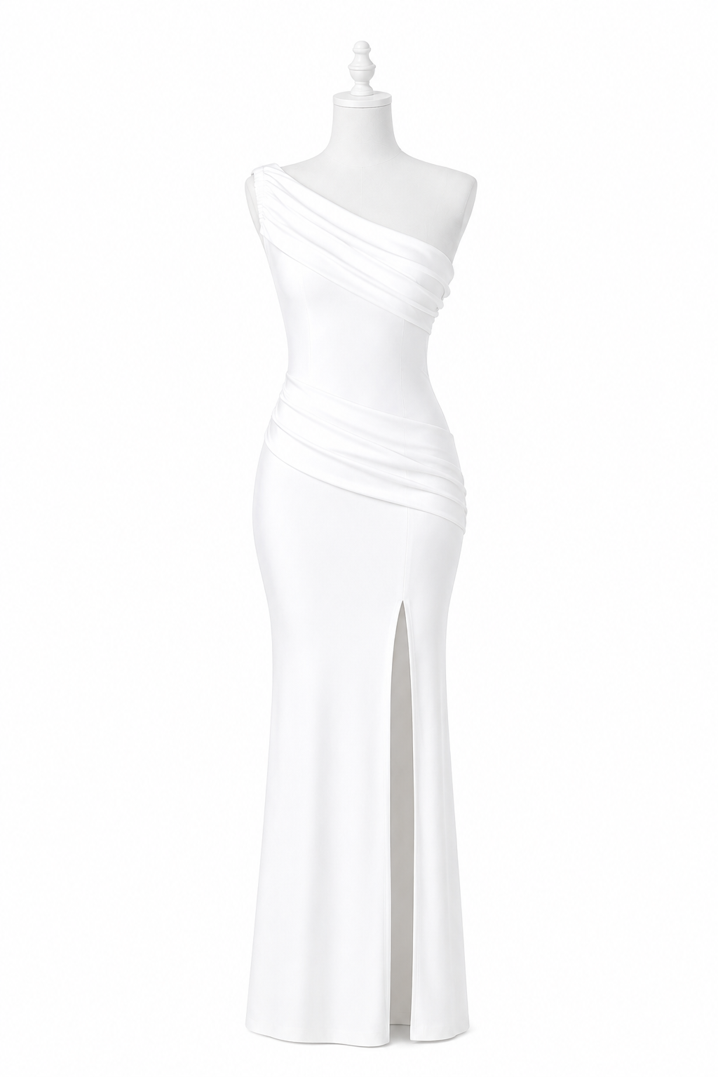 Jessi Blanco . Vestido Blanco Asimétrico – Vestido largo de un hombro