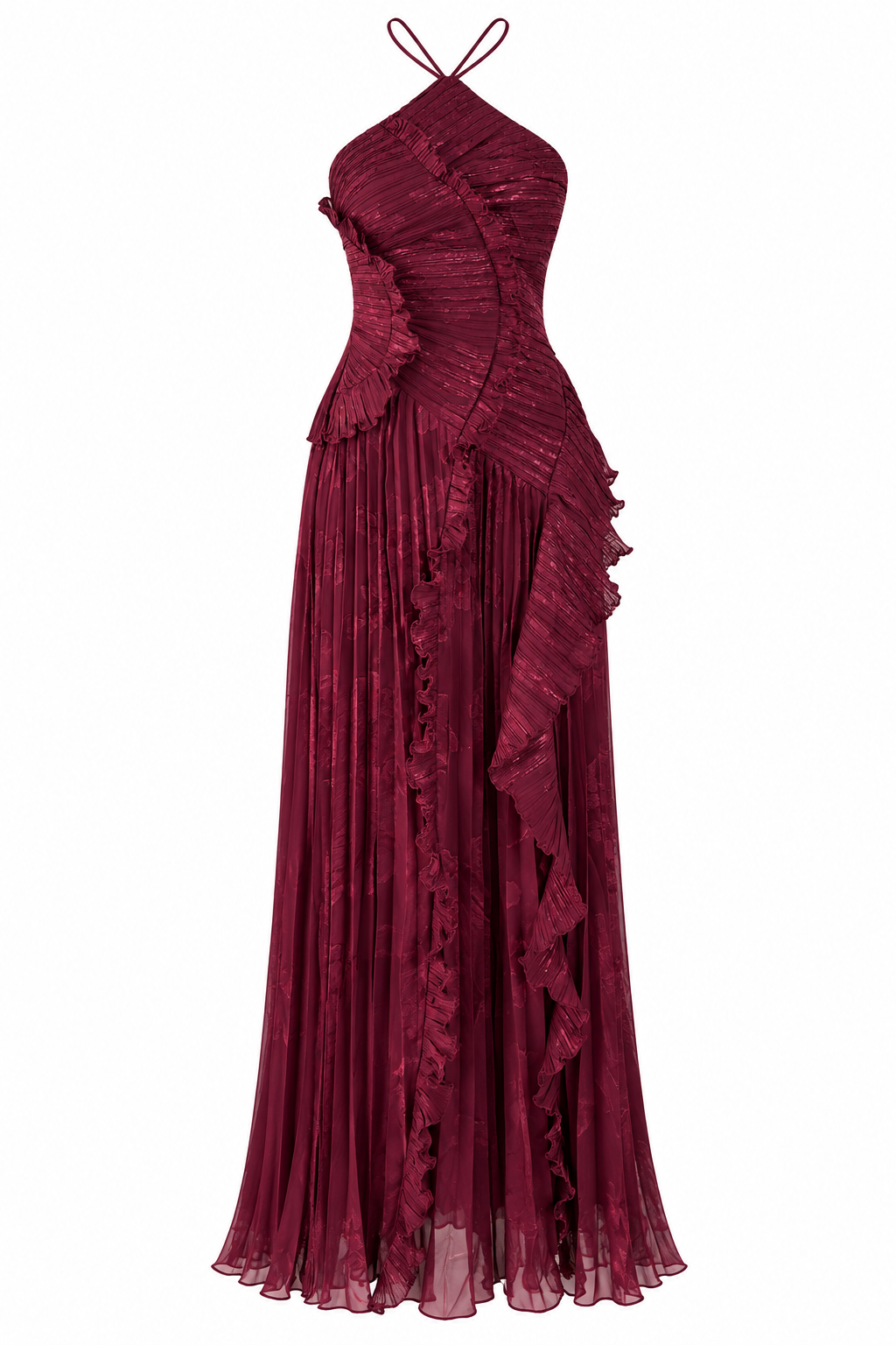Vestido Allegra . Vestido Vino Largo Asimétrico con Volantes – Vestido de Fiesta Elegante