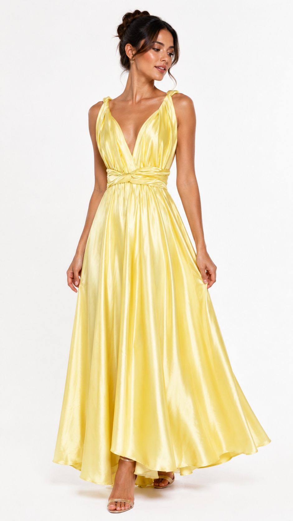Vestido Multi Amarillo – Vestido largo para boda de día