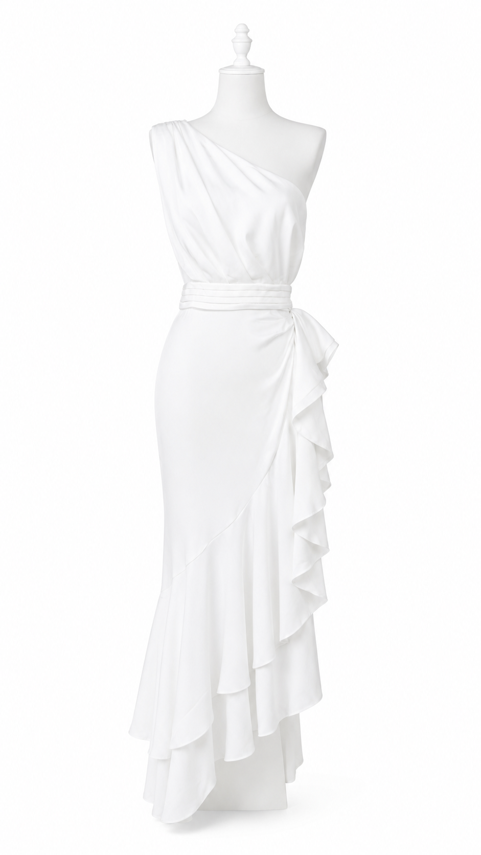 Olía blanco . Vestido Blanco Asimétrico – Vestido largo con volantes