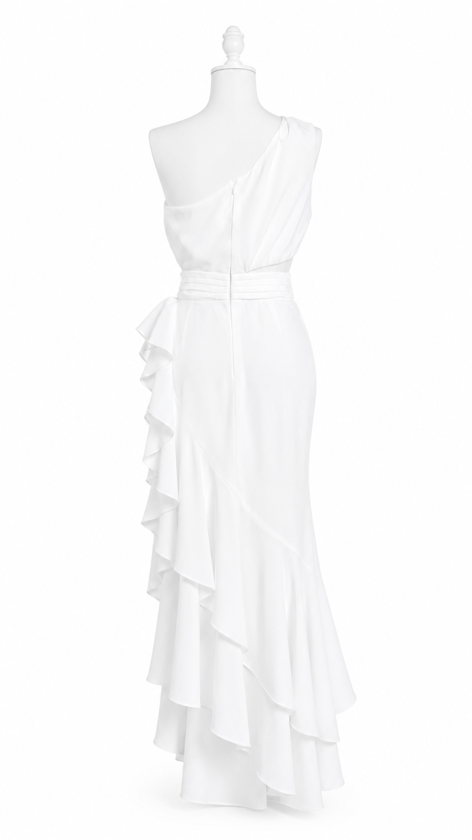 Olía blanco . Vestido Blanco Asimétrico – Vestido largo con volantes
