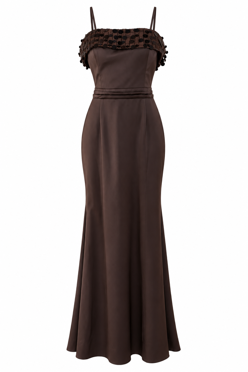 Vestido Cala cafe . Vestido Chocolate Largo – Vestido de fiesta con detalle de lentejuelas
