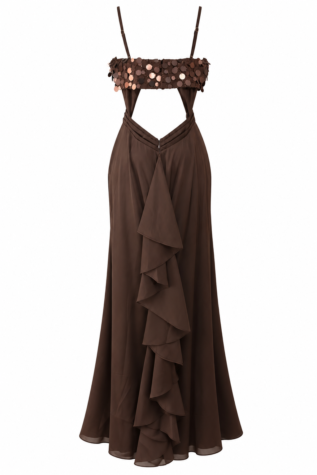 Vestido Cala cafe . Vestido Chocolate Largo – Vestido de fiesta con detalle de lentejuelas