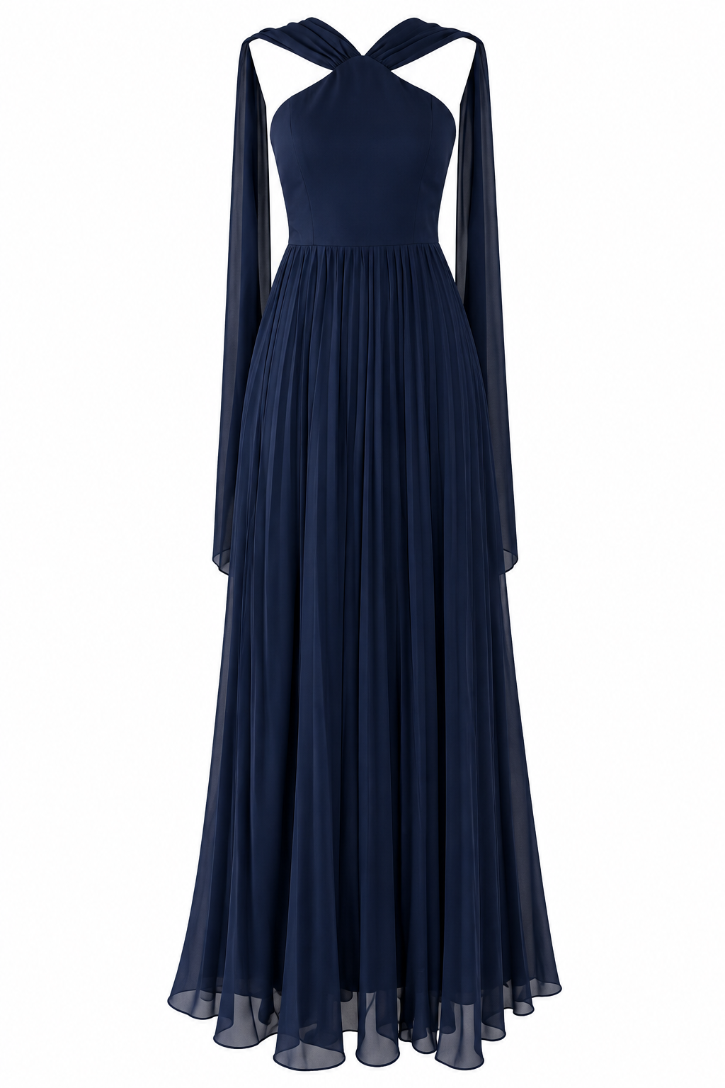 Vestido Tita Azul Marino con Capa – Vestido largo elegante